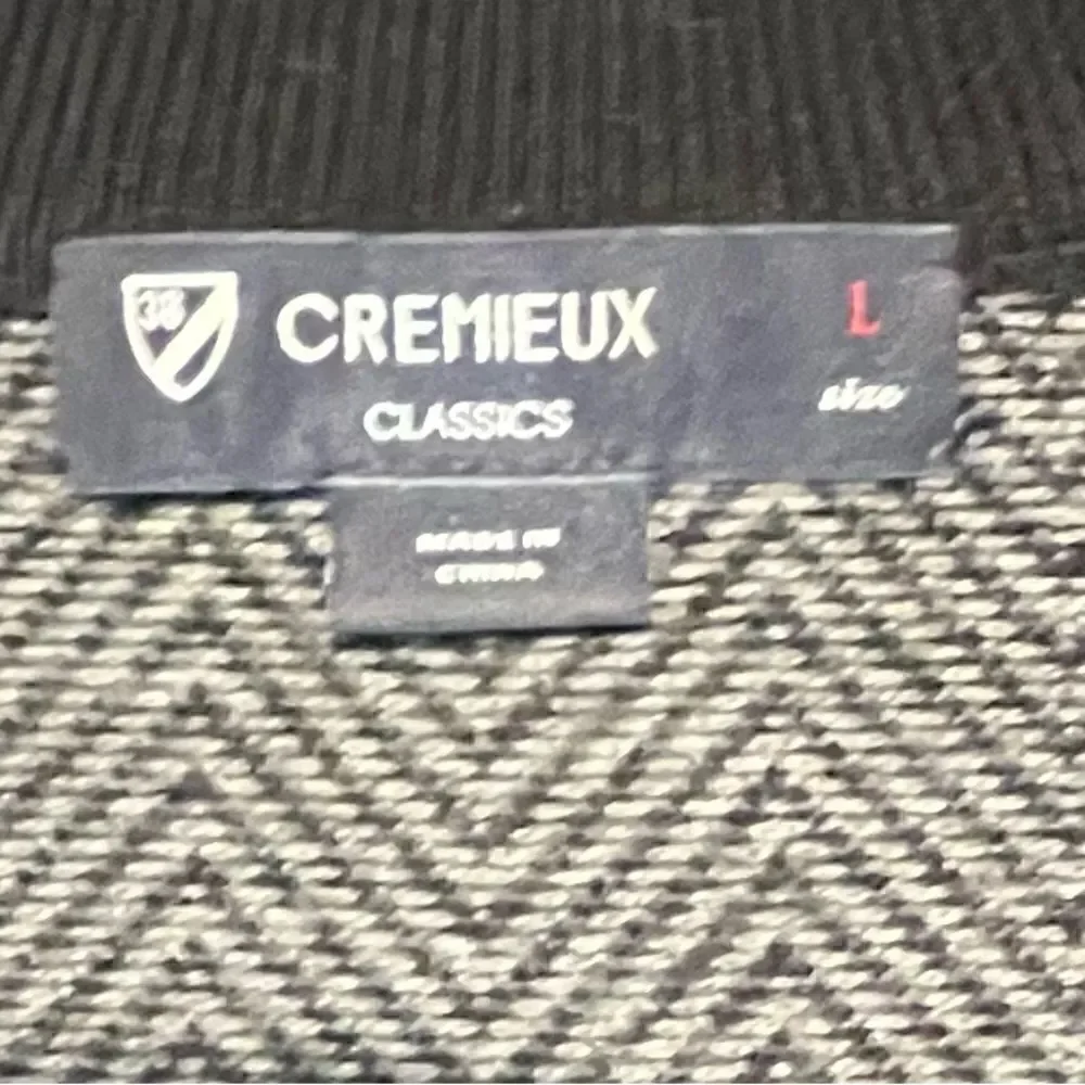 Cremieux Classics Zip Front Pullover in Gray/Black Chevron 100% Merino Wool Sz L